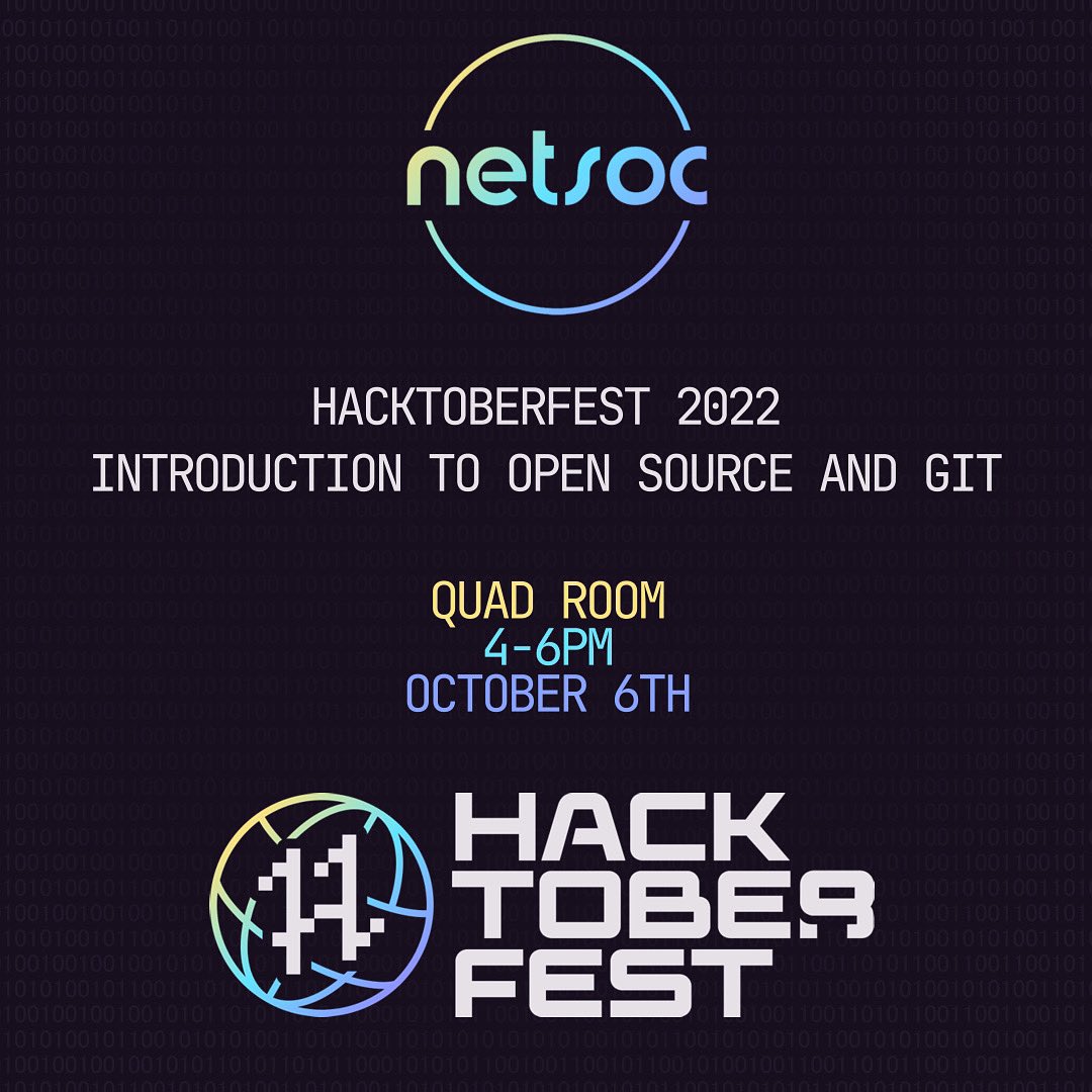 UCDNetsoc's tweet image. 🔔WORKSHOP INCOMING🔔

Come join us at our Hacktoberfest Event!

This workshop is beginner-friendly, no experience needed 🙌 

🚨Bring your laptops as this is an interactive event🚨

Make some new friends and enjoy some free pizza 🍕😌

See you there✌️
