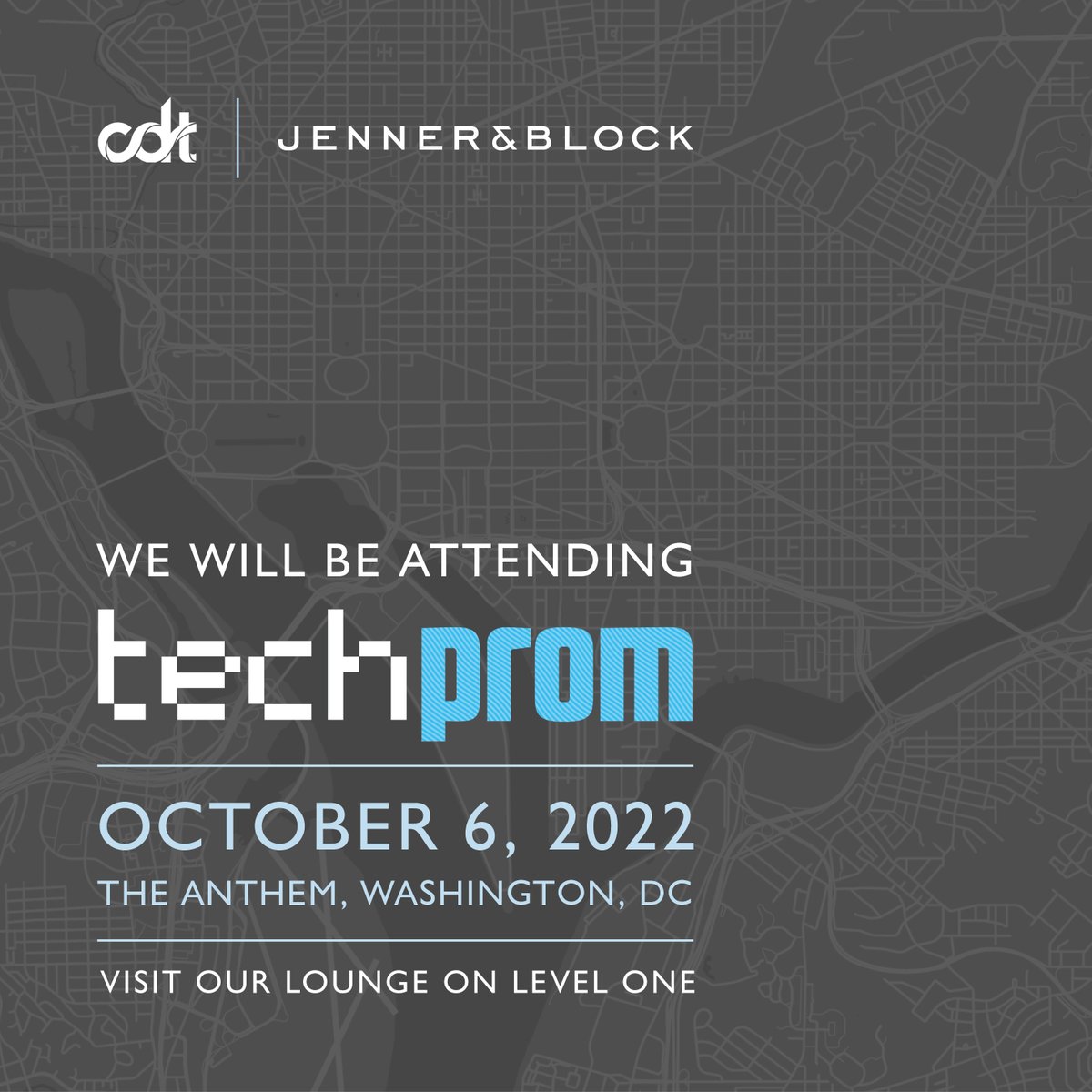 JennerBlockLLP's tweet photo. We look forward to seeing you at @CenDemTech's #TechProm on Oct. 6. Our #DataPrivacy and #Cybersecurity Practice and #technology-focused client teams will be in the Jenner &amp; Block lounge on Level 1. We hope you’ll stop by to meet our team. 

https://t.co/1OsnYIzLdo https://t.co/fToQ5unu6y