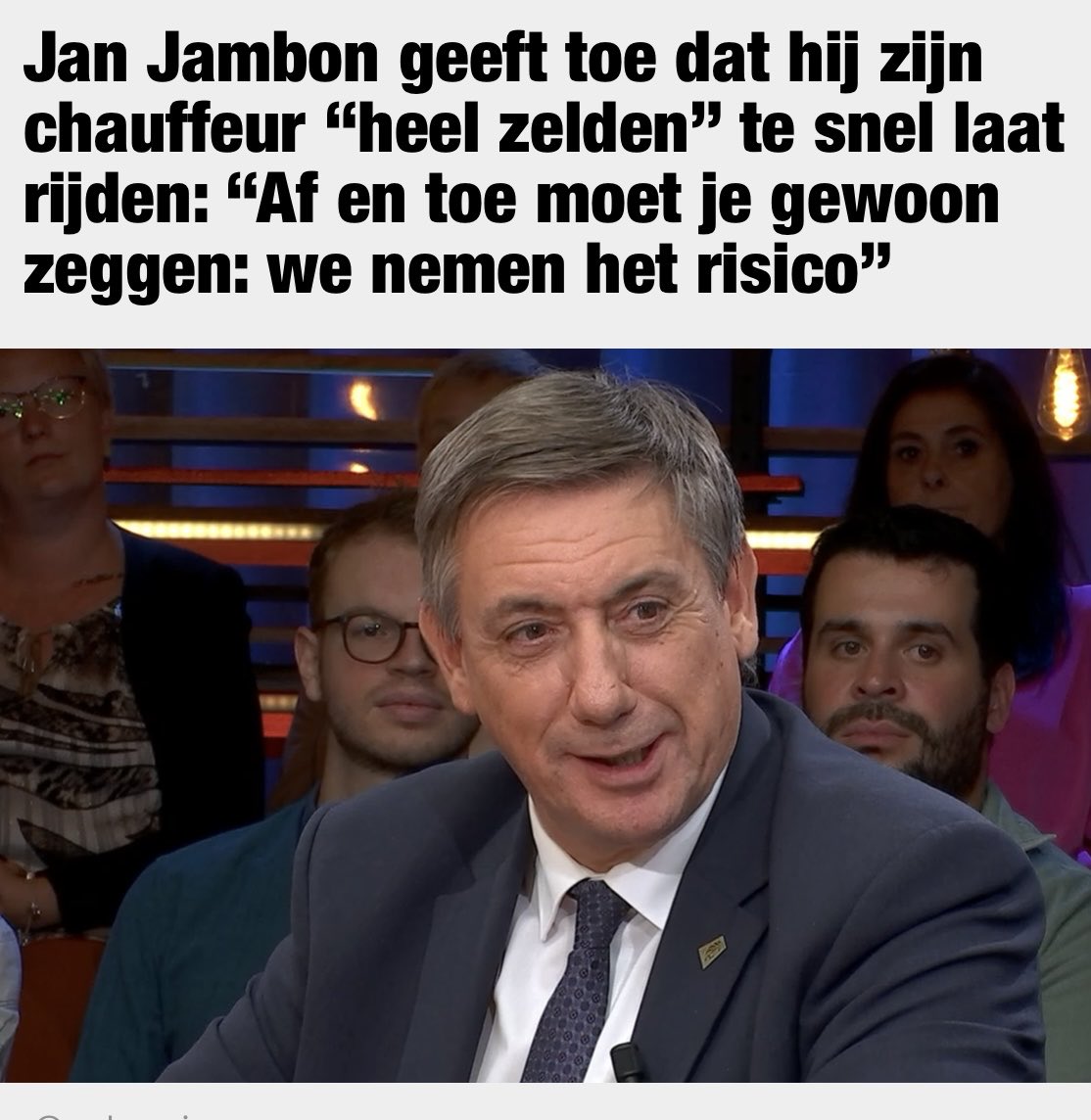 Het aantal verkeersslachtoffers daalt maar niet. Overdreven snelheid is reden nummer 1.

⁦<a href="/JanJambon/">Jan Jambon</a>⁩: “Af en toe moet je gewoon zeggen: we nemen het risico”

Tja…