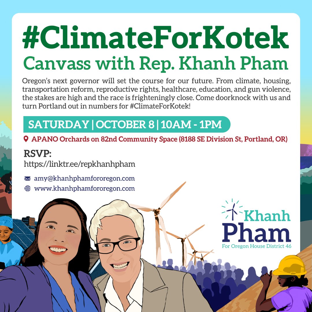 KhanhPhamForOR's tweet photo. Kotek is tied with MAGA Republican Drazan thanks to spoiler Johnson.  NOW is the time to turn out voters for Tina Kotek @Tina4Oregon in Portland where we have the numbers and support.  Join me this Sat, Oct 8th at 10am. RSVP https://t.co/8volduNYpC 
#ClimateForKotek https://t.co/e1nNIz9Iqo
