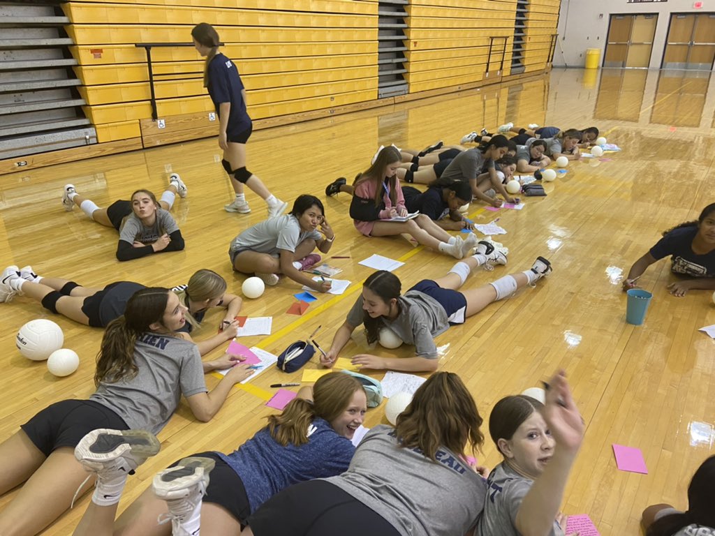 ISMSLadyEagles's tweet photo. 8th grade volleyball working on their letters for teacher appreciation. Cant wait to honor our wonderful ISMS teachers at the game tomorrow. @IndianSpringsMS @KISDAthletics https://t.co/piidFtnoTy