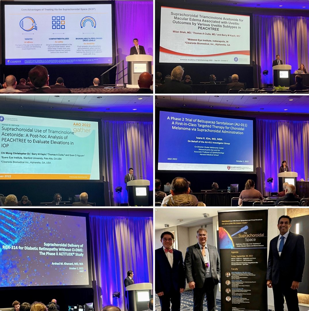 ThomasCiullaMD's tweet photo. Congrats to colleagues with presentations involving #suprachoroidal delivery at #AAO2022 & affiliated meetings!
In addition to FDA-approved #Xipere, #clinicaltrials with suprachoroidal delivery include a TKI, a corticosteroid, a #genetherapy & a virus-like drug conjugate.
#eye https://t.co/GLeTNvLi8C
