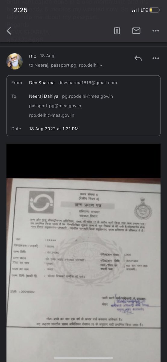 DevShar9873's tweet image. @PMOIndia @MEAIndia @narendramodi @AmitShah @AAPDelhi @SupremeCourtFan it’s been 10 months I am not getting my passport because of Neeraj Dahiya he is working in @rpodelhi office.this mail from 18 August. TIL today I am not getting any revert from @rpodelhi @passportsevamea