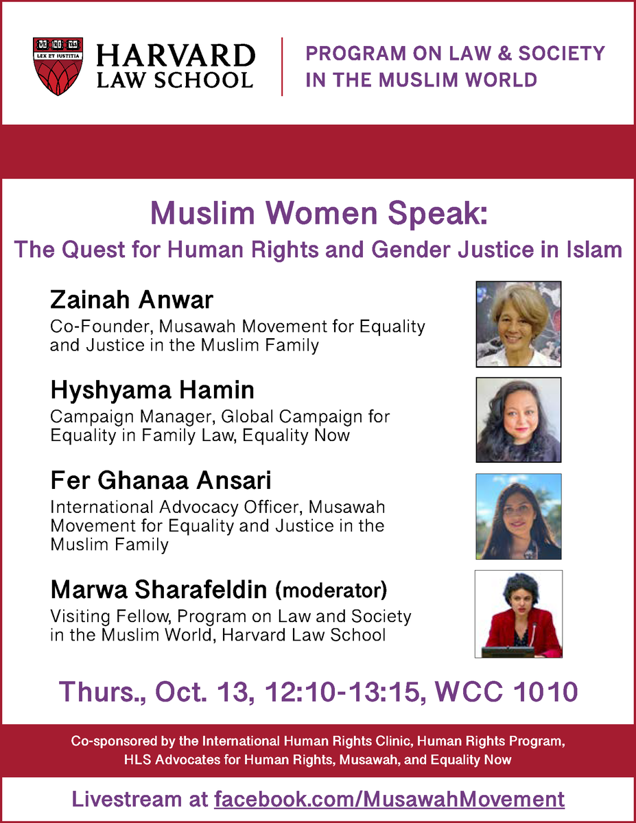 equalitynow's tweet photo. 📢 Event Alert! Tune into @Harvard_Law's upcoming event on Muslim family laws and reform. 

Equality Now's @hyshyama, Campaign Manager for the Global Campaign for Equality in Family Law will be sharing her insights.

Follow the live stream on @musawah's FB page #FreeOurFamilyLaws https://t.co/yCeg5WKUqB