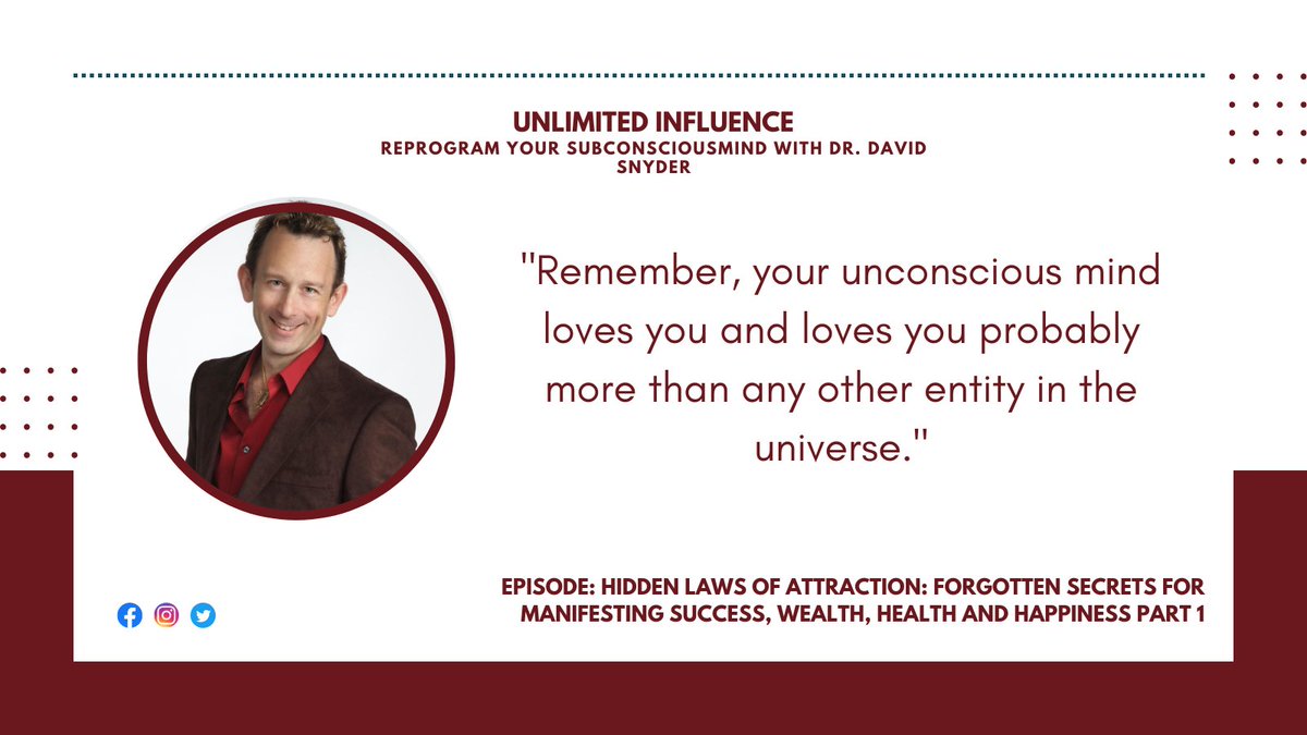DavidSnyderNLP's tweet photo. Your unconscious mind is your partner. Things that your conscious mind can’t understand, it can—and it’s for your benefit. #UnconsciousMind #UnlimitedInfluence #NLP
Podcast: https://t.co/Nq3dYsYbbF
YouTube: https://t.co/HFmwcPwhOV https://t.co/eCecbyISO2