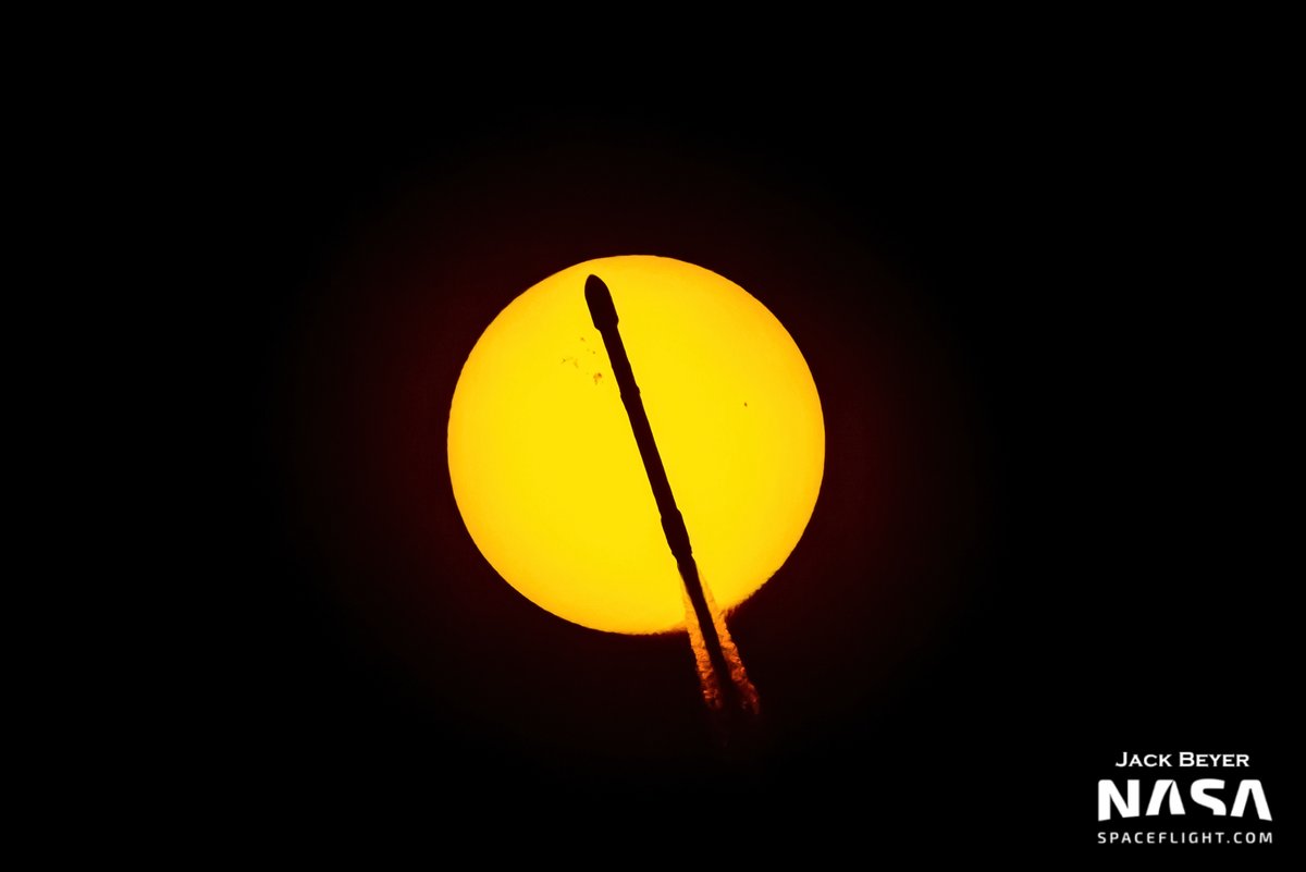 STARlink. A SpaceX Falcon 9 transits our star while lofting the Starlink 4-29 group into orbit from Vandenberg Space Force Base this afternoon. <a href="/NASASpaceflight/">NSF - NASASpaceflight.com</a>