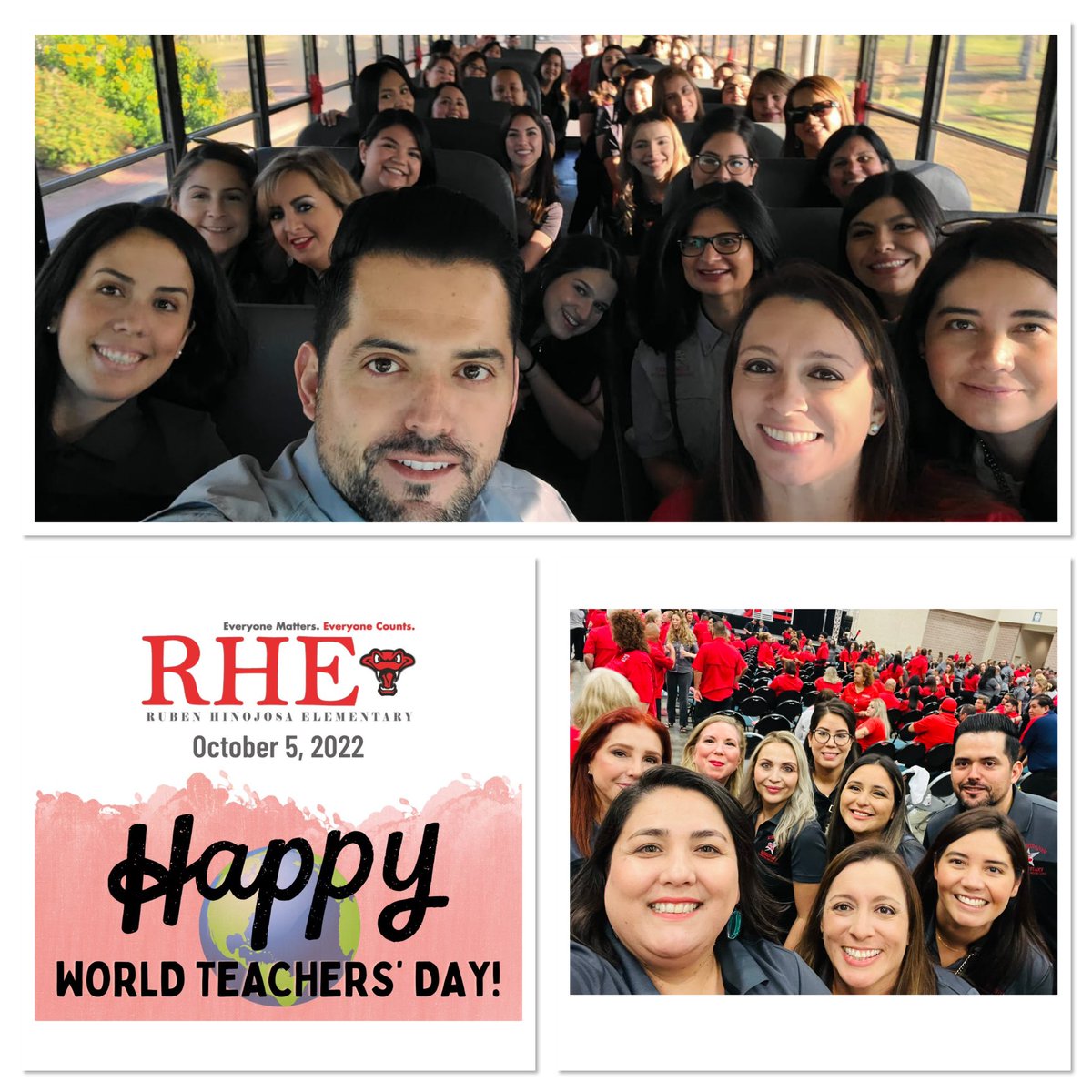 RHE_SISD's tweet photo. Happy World Teachers’ Day to the best teachers in the world!!! You make Ruben Hinojosa Elementary proud &amp; we are honored to have you teach our wonderful students. Thank you for your daily dedication &amp; for loving our students! #everyonematters #everyonecounts #WorldTeachersDay2022 https://t.co/uCqjKwfNRc