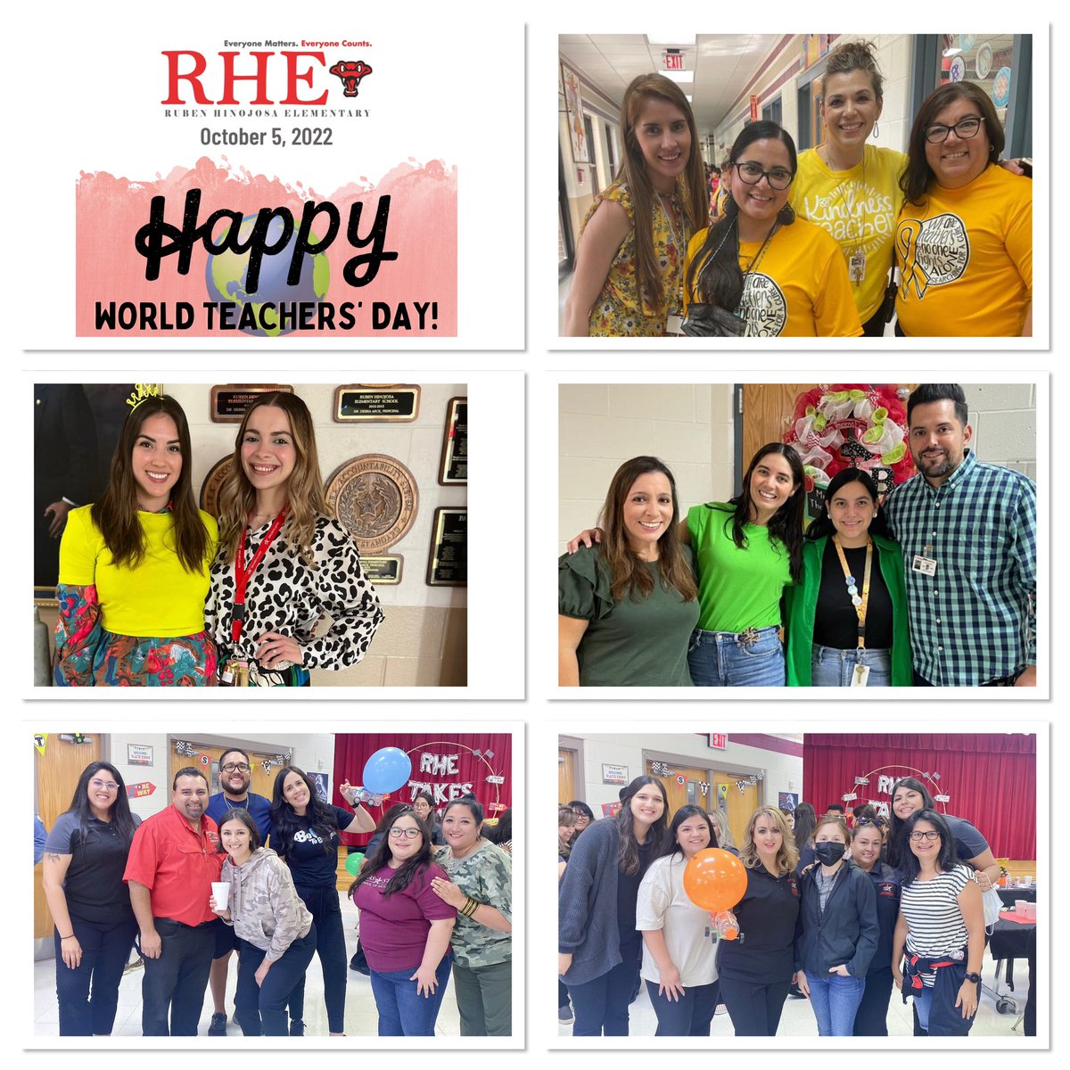 RHE_SISD's tweet photo. Happy World Teachers’ Day to the best teachers in the world!!! You make Ruben Hinojosa Elementary proud &amp; we are honored to have you teach our wonderful students. Thank you for your daily dedication &amp; for loving our students! #everyonematters #everyonecounts #WorldTeachersDay2022 https://t.co/uCqjKwfNRc