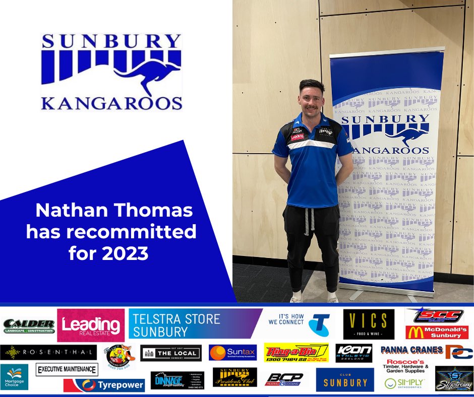 SKFNC's tweet photo. The Sunbury Kangaroos are thrilled that Nathan Thomas is back for next season.

In a season where 55 players played seniors, Nathan was one of the rare ones to play every game. 

His consistency was one of his strengths and Nathan is set to be a key player again next season. https://t.co/IZQ3OofzDI