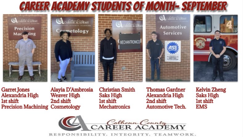CalCoCareerTech's tweet photo. Congrats to these outstanding students for being selected as September Students of the Month at CCCA! @ccboe_news https://t.co/nCFigGv9Fr