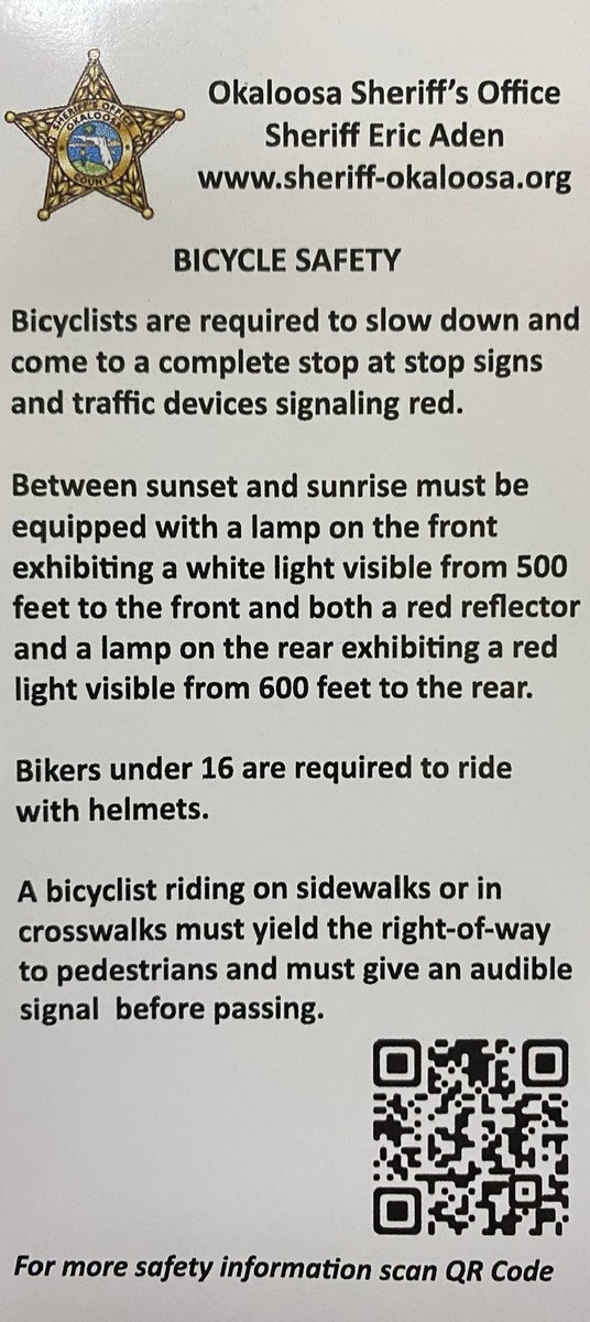 For more information on bicycle safety please visit fdot.gov/agencyresource….