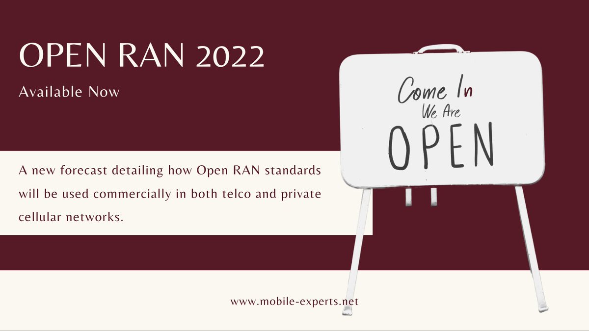 Hot off the press: our #OpenRAN 2022 forecast. Looking ahead through 2027 at how private networks will adopt Open RAN very differently than the big telecom customers, and how growth of Private 5G will change the entire telecom landscape. Available now. mobile-experts.net/reports/p/oran…