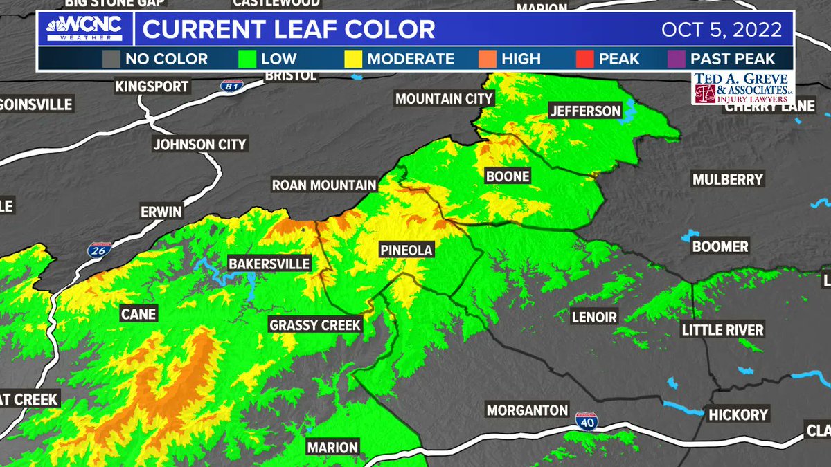 wxbrad's tweet photo. This upcoming weekend should have some high color levels above 5,500' &amp; low to moderate between 3,000-5,500'. Things are really starting to take off in the higher elevations. #FallColor #wncwx #autumn #visitnc https://t.co/3LglGiQybs