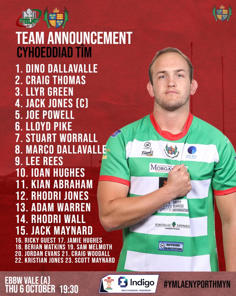llandoveryrfc's tweet photo. 🚨TEAM ANNOUNCEMENT🚨
Here are the 23 Drovers that will travel East tomorrow night!
@IndigoPrem
🆚 @evrfc
📍Ciner Glass Stadium 
⌚19:30ko
Cofiwch fod y gêm ar gael trwy @s4cchwaraeon ar Clic - a cal i dangos ar y sgrin fawr yn y clwb!
Un Clwb, Un Dre, Un Cymuned!
🔴⚪🟢 https://t.co/muRHG4K4FV