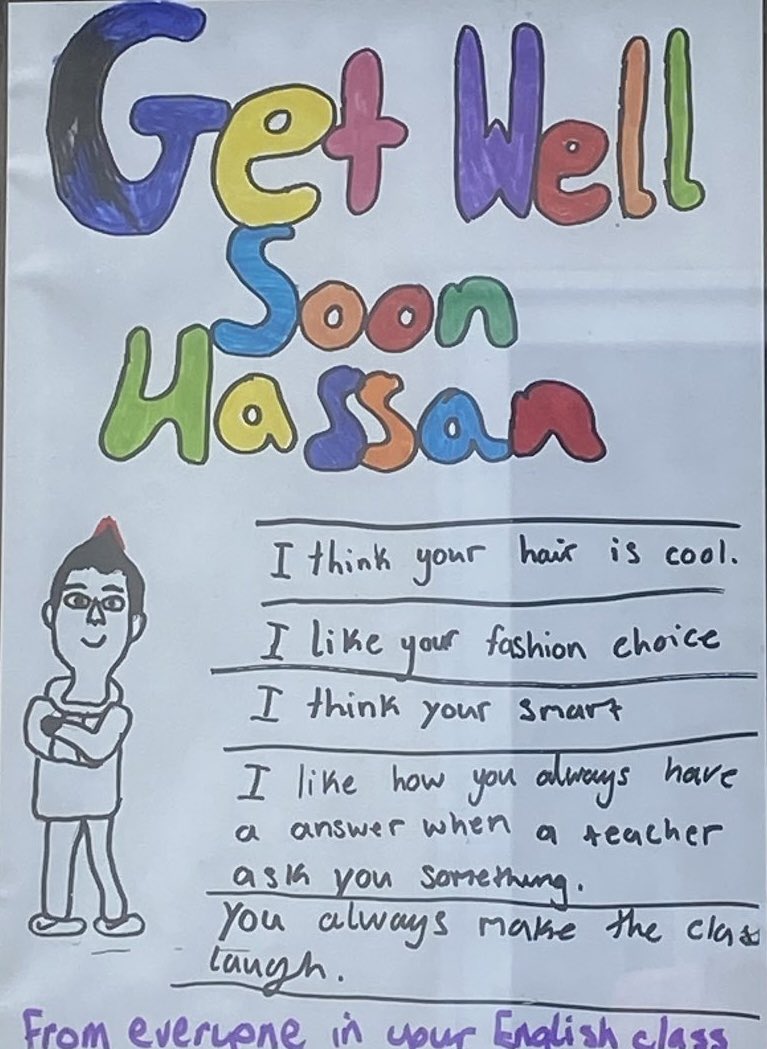 pv_braeview's tweet photo. Hello it’s the pupil voice team we are just wanting  to say a big get well soon to Hassan! All the pupil voice team are sad to hear what happend but anyway speedy recovery! Get wel soon! Thanks pupil voice! 😊 https://t.co/mPZBadIXgo