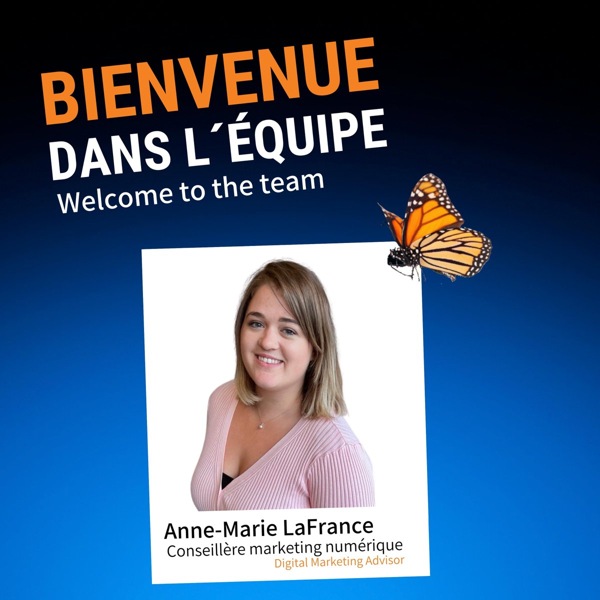 Voici Anne-Marie Lafrance, notre nouvelle conseillère en marketing numérique. 
Joignez-vous à nous pour lui souhaiter la bienvenue! 
Vous voulez travailler avec nous? Consultez notre page emploi ici : aye3d.com/emplois/