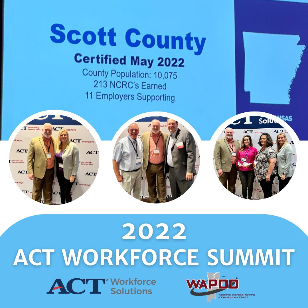 WAPDD's tweet image. Dennis Williamson and Ashley Garris attended the #ACTWorkforceSummit2022 in New Orleans this week where Scott County was recognized for becoming a certified ACT Work Ready Community! 

#WorkforceWednesday #ACTWorkReadyCommunity #ACT #Work #WIOA #WAPDD #Arkansas #WesternArkansas