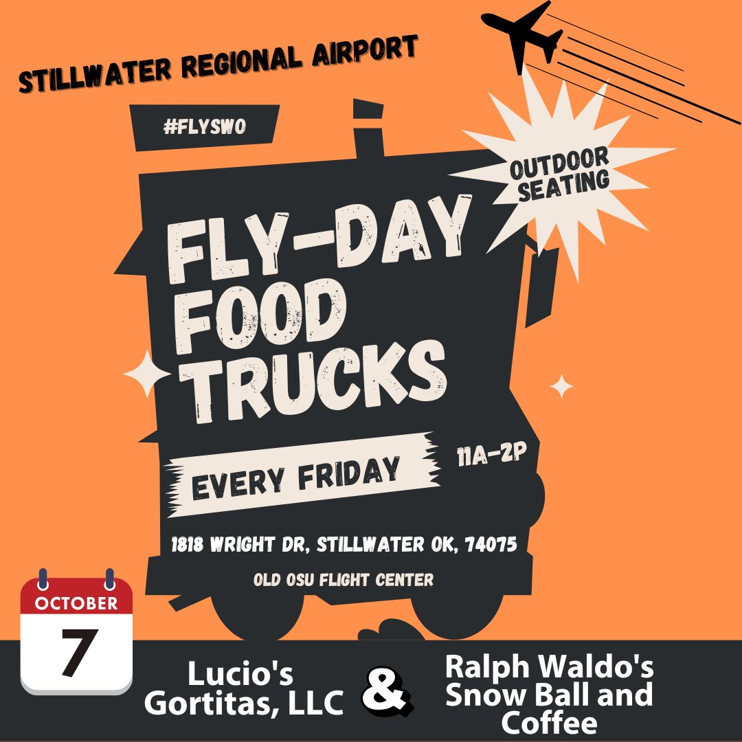 Come join us at <a href="/FlyStillwaterOK/">Stillwater Regional Airport</a> for lunch Friday!