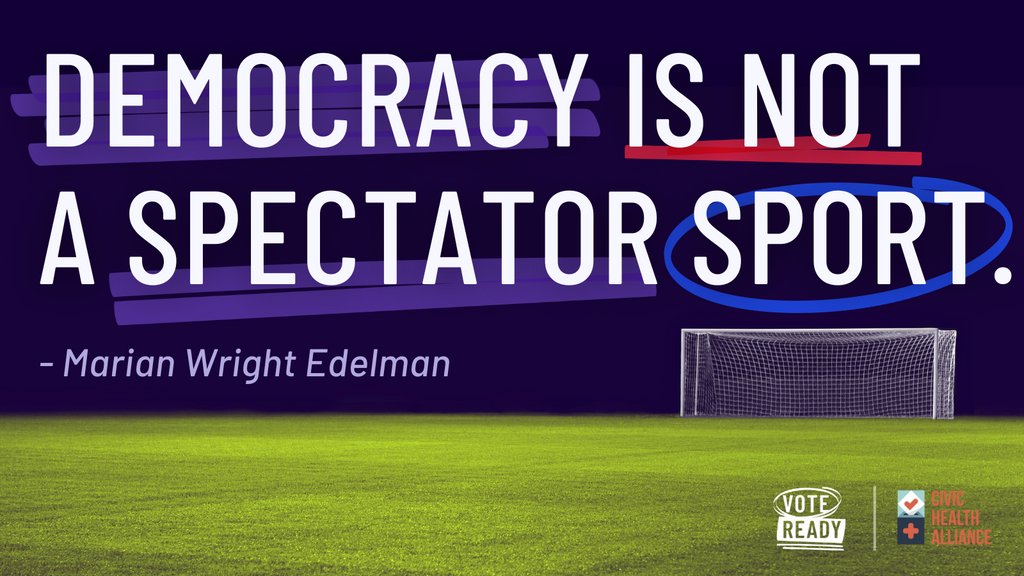 “Democracy is not a spectator sport.” 
- Marian Wright Edelman

Make sure you’re #VoteReady for the midterm elections on Nov 8th. 

Go to bit.ly/3A0VgTz to check your registration, get registered, and request to vote by mail!