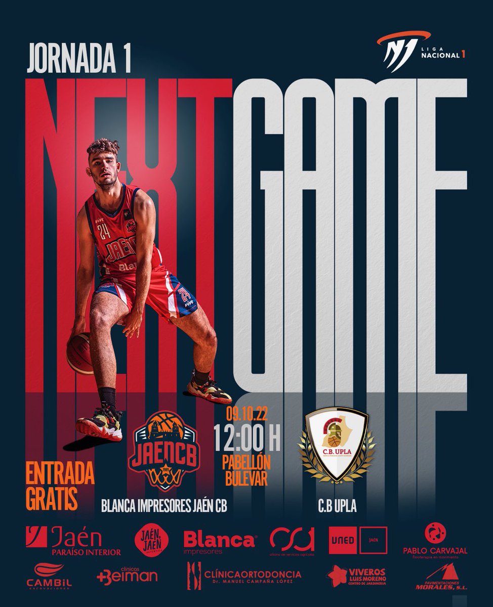 jaen_cbcantera's tweet photo. ➡️ Nuestro equipo masculino @Blanca_print comienza la temporada este domingo en el pabellón del Bulevar

💪🏼 Os esperamos a todos para el debut en liga nacional

📅 9 Octubre
🕒 12:00
🆚 @cb_upla
🏟️ Pabellón Bulevar

🎫 Entrada gratuita hasta completar aforo 

#todoalrojo #jaencb https://t.co/cqRX5XAQE3