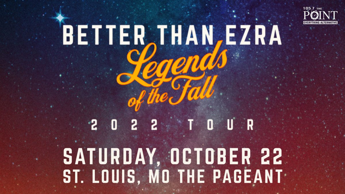 vintagevinylSTL's tweet image. Saturday, October 22nd! @betterthanezra's "Legends of the Fall Tour" comes to @ThePageantSTL! Retweet for the chance to win a pair of tickets to the show!