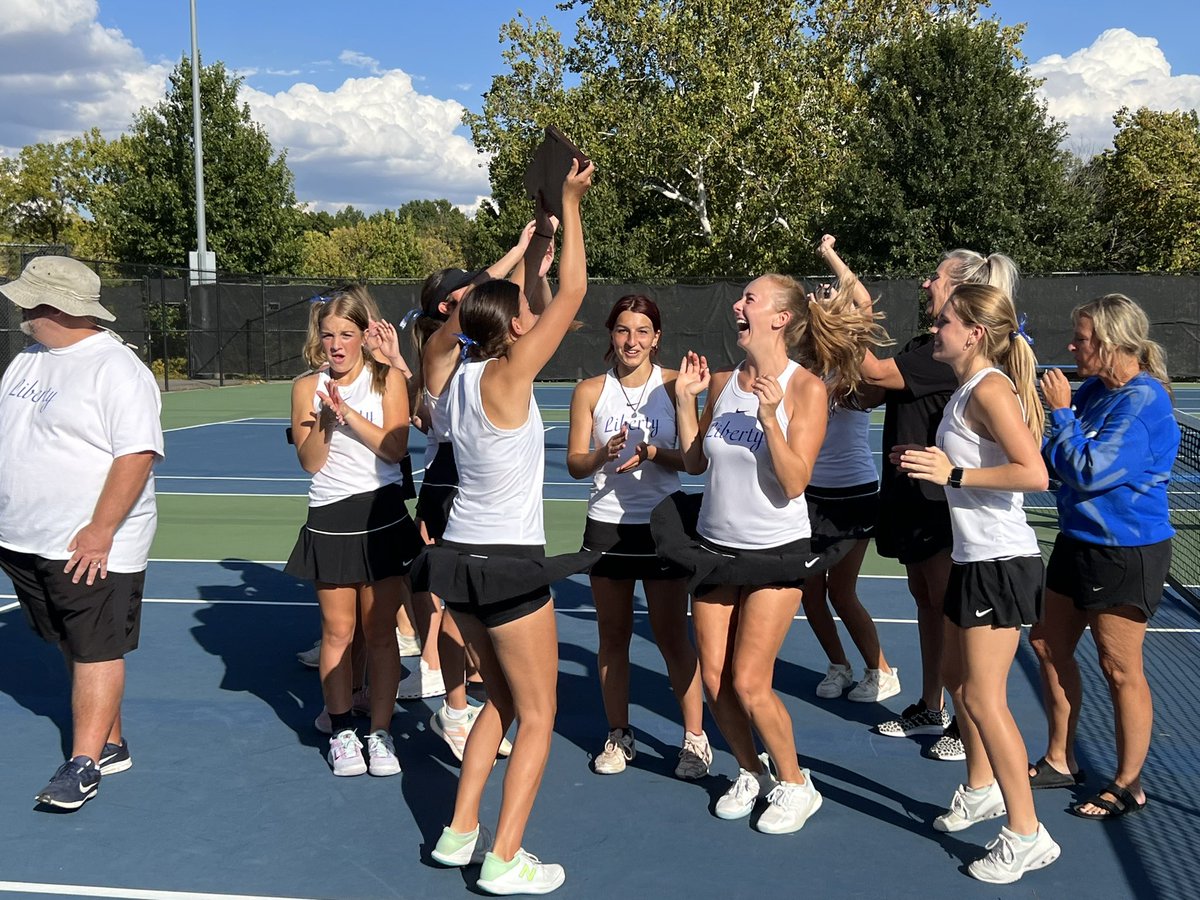 LHSCoachKoch's tweet photo. DISTRICT CHAMPIONS!!  Liberty beat Staley 5-2!
Doubles winners:
Chambers//Loomis. 8-5
Ford/Murphy. 8-1

Singles winners:
Sidney Chambers 6-1, 6-2
Rebecca Squadrone 6-2, 6-1
Emma Murphy 6-0, 6-1 https://t.co/D8ZFdNzvJ7