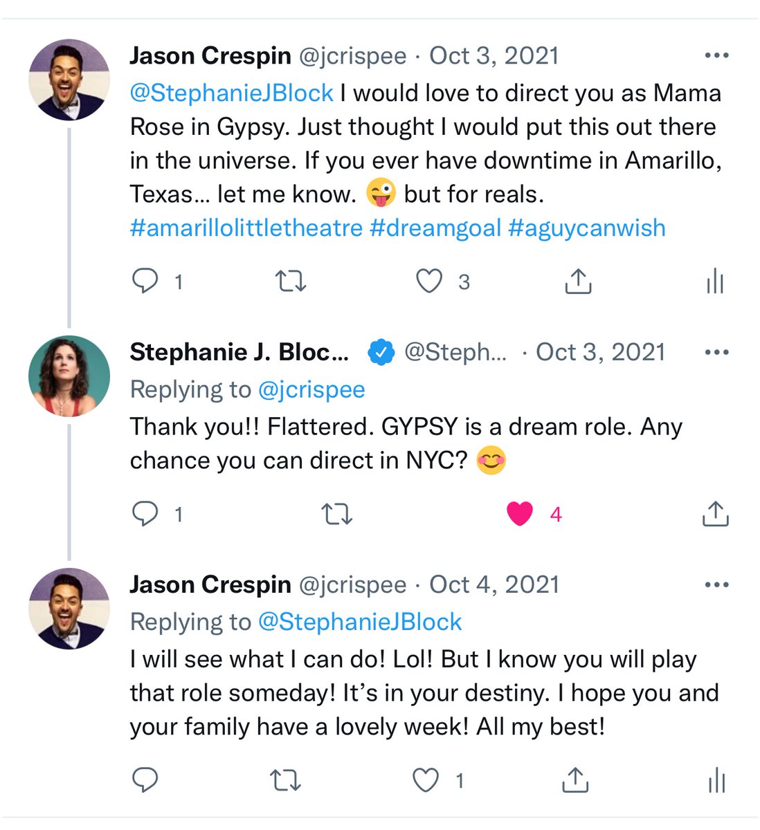 jcrispee's tweet photo. Brava @StephanieJBlock on todays matinee! I was the one who yelled BRAVA as I exited bows. Blown away yet again from ur brilliant talent. Next role Mama Rose in Gypsy right? 1 year &amp; 2 days ago we started the plan… lol! All my best on rest of run and moments U have in the woods! https://t.co/KOCGg6igfv