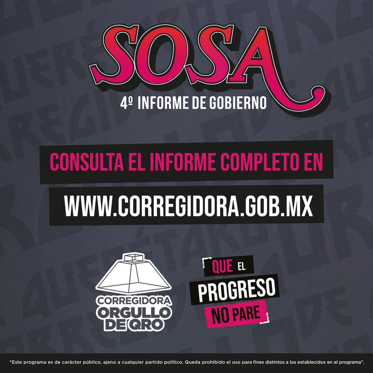 MpioCorregidora's tweet photo. Les compartimos que podrán encontrar el #Sosa4toInforme en https://t.co/prnzPS5J0g . Continuamos trabajando para hacer de #Corregidora el #OrgulloDeQuerétaro #QueElProgresoNoPare https://t.co/XrpMG8AWFl