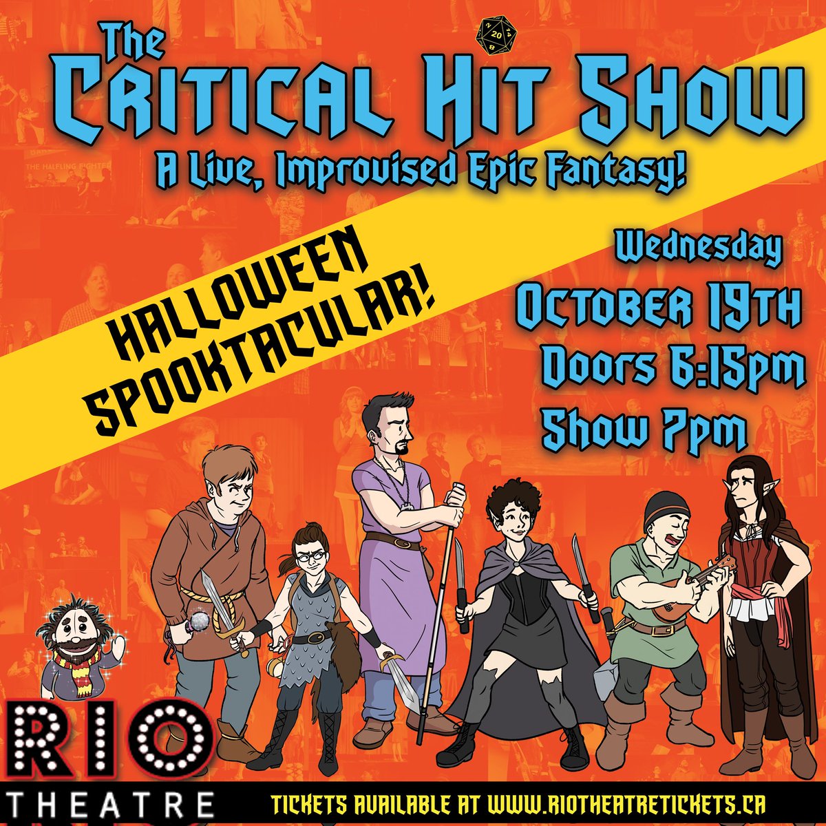 critshow's tweet photo. The Critical Hit Show RETURNS for our Halloween Spooktacular! Join us Wednesday, October 19 at 7pm at @RioTheatre for our latest, greatest, most hilarious show yet! Tickets available now:
https://t.co/4K3B5gdAcZ #dndlive #yvrcomedy https://t.co/FZX4vkjAeW
