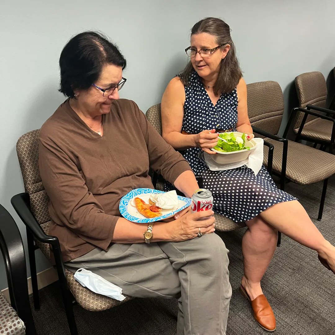 HIPhousing's tweet photo. Last Wednesday, HIP Housing staff gathered in our conference room for a delicious pizza party! 🍕🍕🍕 Look at all those smiley faces! 

Huge thank you to Sue, our tireless Office Manager, for organizing this wonderful lunchtime gathering! 🎉🧡 

#lunch #team #together #pizza #yum https://t.co/f3QkhegXqs
