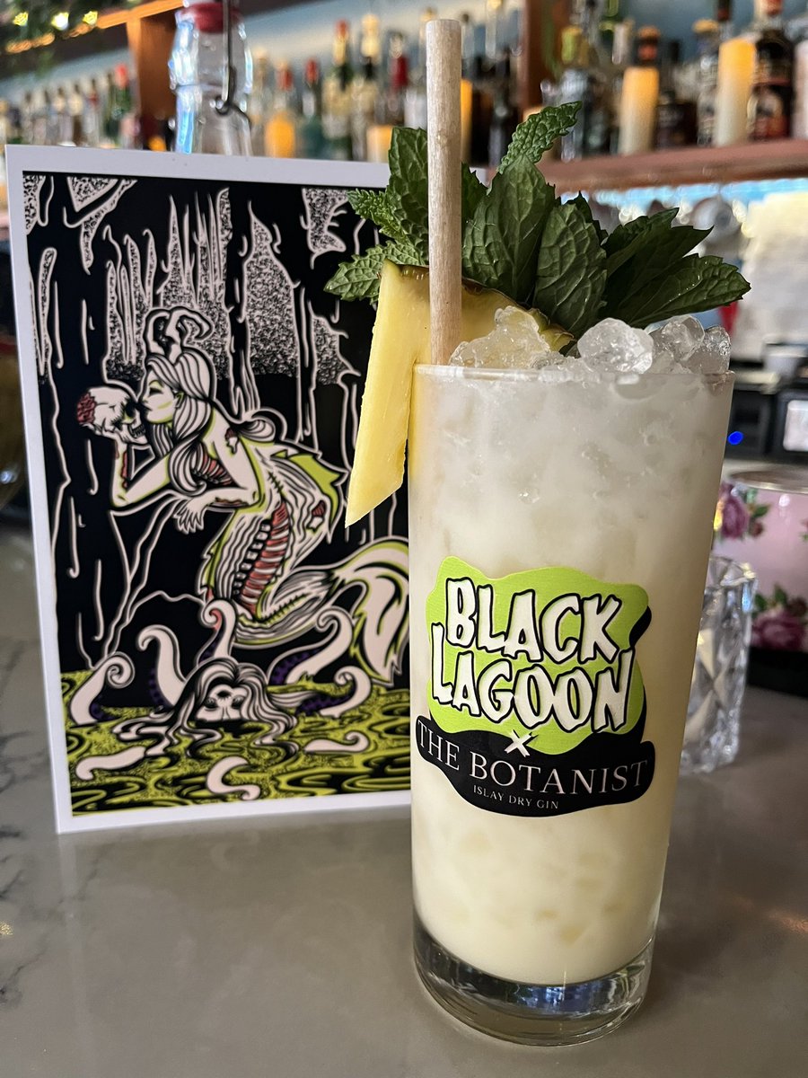 TheDandyCrown's tweet photo. Wondering about the #cocktails at our #BlackLagoon #PopUp? Here’s one to drool for: Screaming Banshee! A shaken concoction of @thebotanistgin, Giffard Abricot du Roussillon, Pineapple Syrup, Lime, Greek Yogurt, Sparkling Water, and Aromatic Bitters will make you scream for more! https://t.co/cxx7LGFP9b