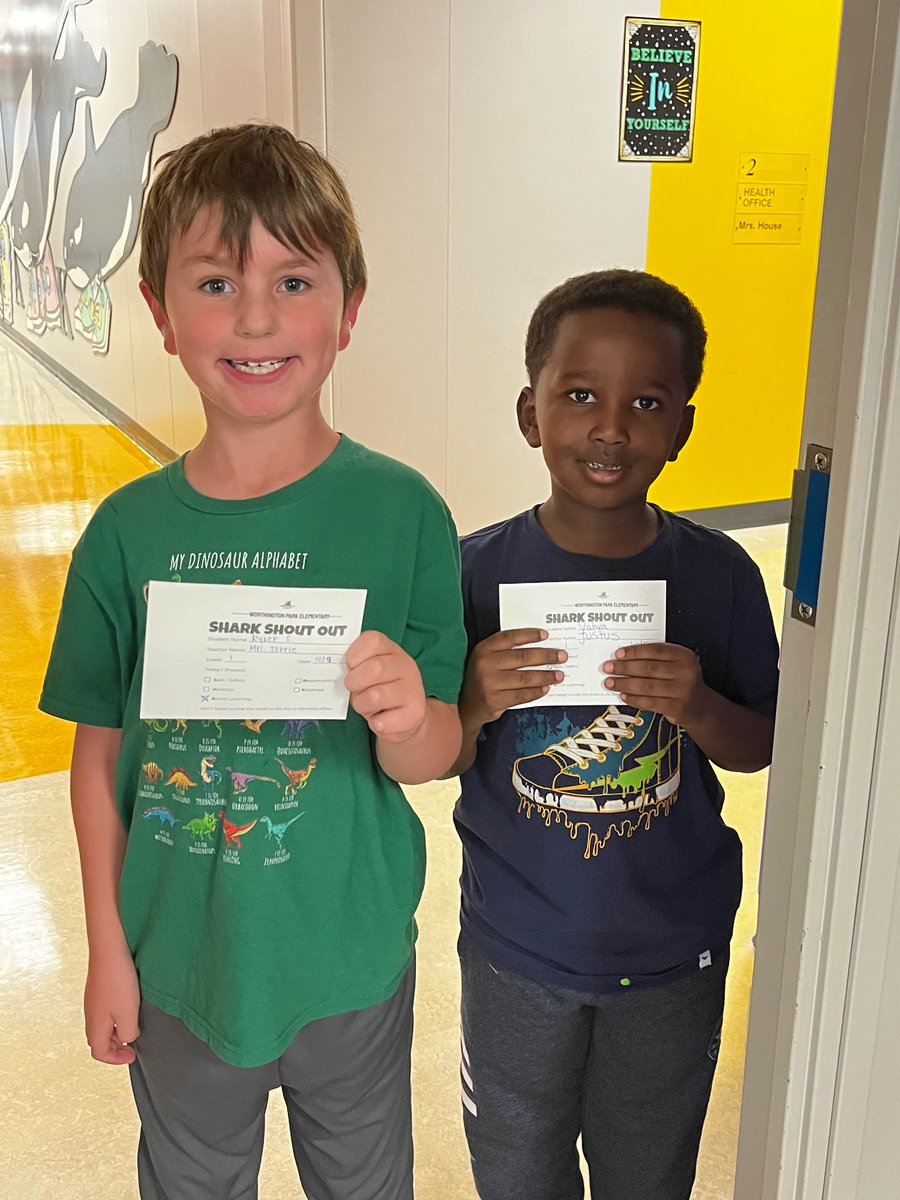MissBrinich's tweet photo. I had some awesome first grade park sharks visit me during lunch today to show off their SHARK shout outs. Proud of these two students for showing responsibility in the classroom. Keep up the good work!π¦ #WoParkSharks #itsworthit #wcsdistrict https://t.co/AQXDvHDr1u