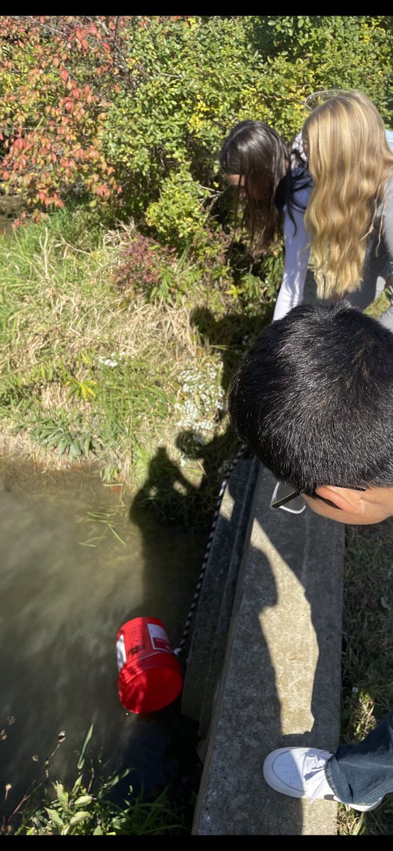 BEAUTIFUL fall day on the RV campus. Mr Albert has his 7th and 8th grade Ag. Science class taking water samples and tracking data while talking environmental pathways.