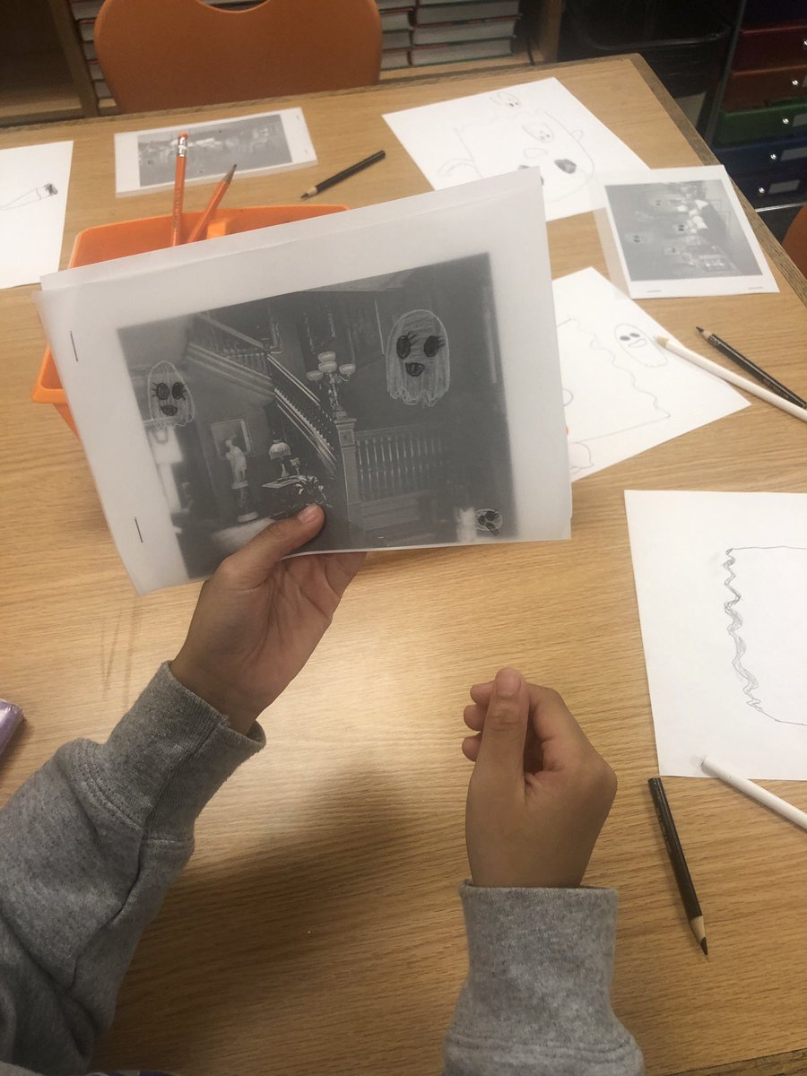 HeunLibrary's tweet image. I’ve been eagerly WAITING for the chance to read this book by @OliverJeffers with my K and 1st grade students and have them try their hand at some spooky 👻 vellum artwork. They LOVED it! @Schaffner063 @JCPS_LMS