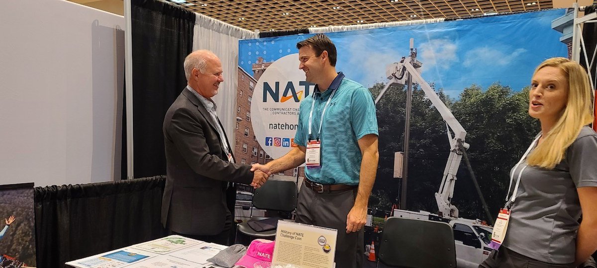NATEsafety's tweet photo. WISPAPALOOZA is in full force and so is the NATE Team. Visit Booth #502 to learn about the benefits of becoming a NATE Member. #natesafety #wispapalooza #visitus #elevatewireless #telecomindustry https://t.co/4APsZ1URuk