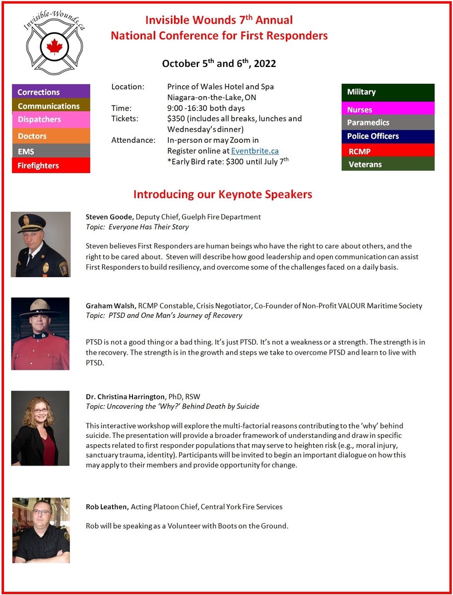 JettPsych's tweet photo. The 7th Annual Invisible Wounds Conference for First Responders is taking place this Wednesday, October 5th and Thursday, October 6th, 2022. 

The Keynote Speakers use both storytelling and actionable skill building to help first responders.
https://t.co/6ruyDdSuHw https://t.co/ZHHqSHfd3I