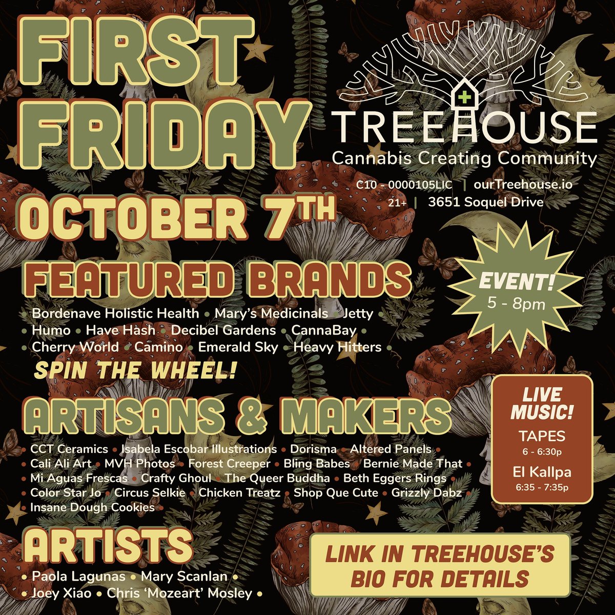 Treehouse_SC's tweet image. 👻 🎃 Who's excited for our halloween-themed First Friday?! Take a ~sneaky~ look @ some of the featured artists who will be selling their work 😏 

You gotta check out the vibes... It'll be a witchin' good time 🔥✨👽🤡🕷 🦇 🧙‍♀️ 

See ya on 10/07 from 5-8pm