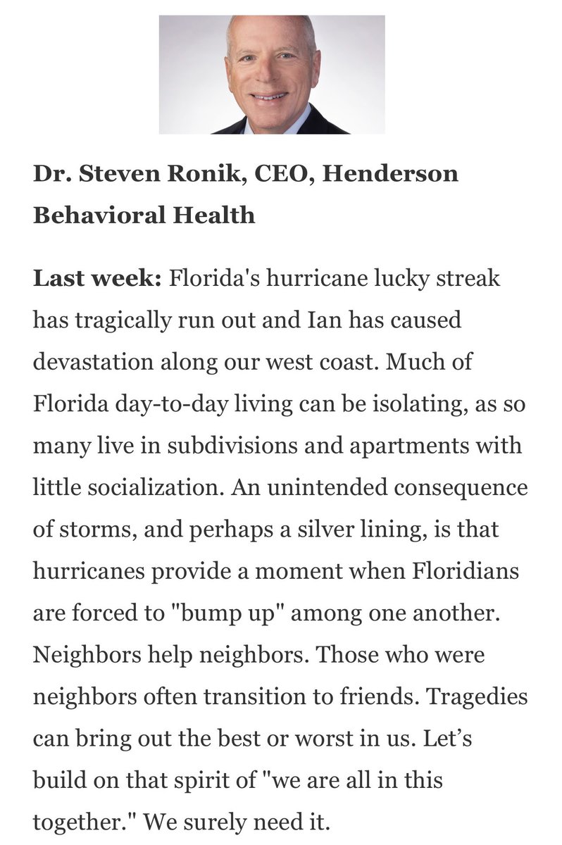 Our hearts and our thoughts are with all those impacted by Ian’s devastation. Our team and so many others will do whatever is necessary. We are all in this together. My #SF100 @SunSentinel. @HendersonHlth @JudgeWren @mhca @Floridabha__