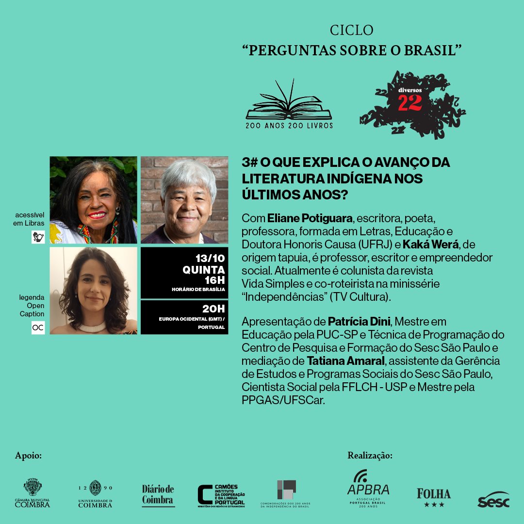 cpfsesc's tweet photo. Na próxima quinta-feira teremos o terceiro encontro do ciclo Perguntas sobre o Brasil: O que explica o avanço da literatura indígena nos últimos anos.
Para acompanhar, acesse: https://t.co/85odtUEVpS
#debate #humanidades #Diversos22 https://t.co/aqcoCXSWD7