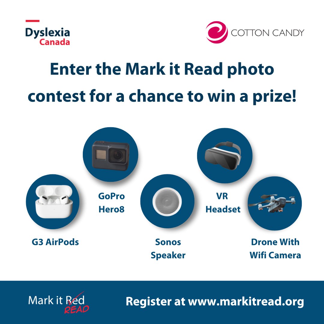dyslexia_canada's tweet photo. Our #MarkItRead photo contest is back! Enter this October for a chance to win 1 of these incredible prizes. Find out how to enter the contest today by visiting https://t.co/H9pyzjzsDn
Good luck, we can't wait to see your entry!
#MarkItRead2022 #MarkItReadWin #DyslexiaAwareness https://t.co/ZdF5uiQPBl