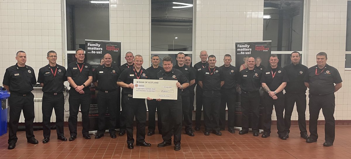 Fantastic visit to Banchory Community Fire Station tonight with <a href="/stephenwoodSFRS/">Stephen Wood</a> <a href="/LeanneStewart27/">Leanne Stewart</a> to receive a cheque for our <a href="/sfrs_fst/">SFRS Family Support Trust</a>  for £5000. Overall the Station has raised over £22000 for our Family Support Trust over the years. 
Thanks to all who made it happen.👏🚒👏🚒