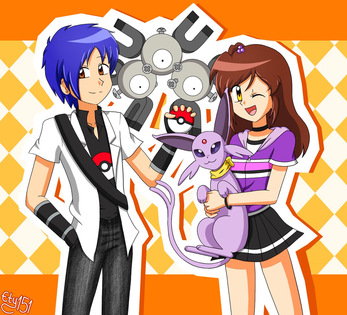 Roselyn_Artist's tweet photo. This is a gift for a good friend.

#digitalart #pokemon #oc #magnamite #magneton #eevee #espeon #roselyn #blonger #pokeball #gift https://t.co/vAwZf0vNcy