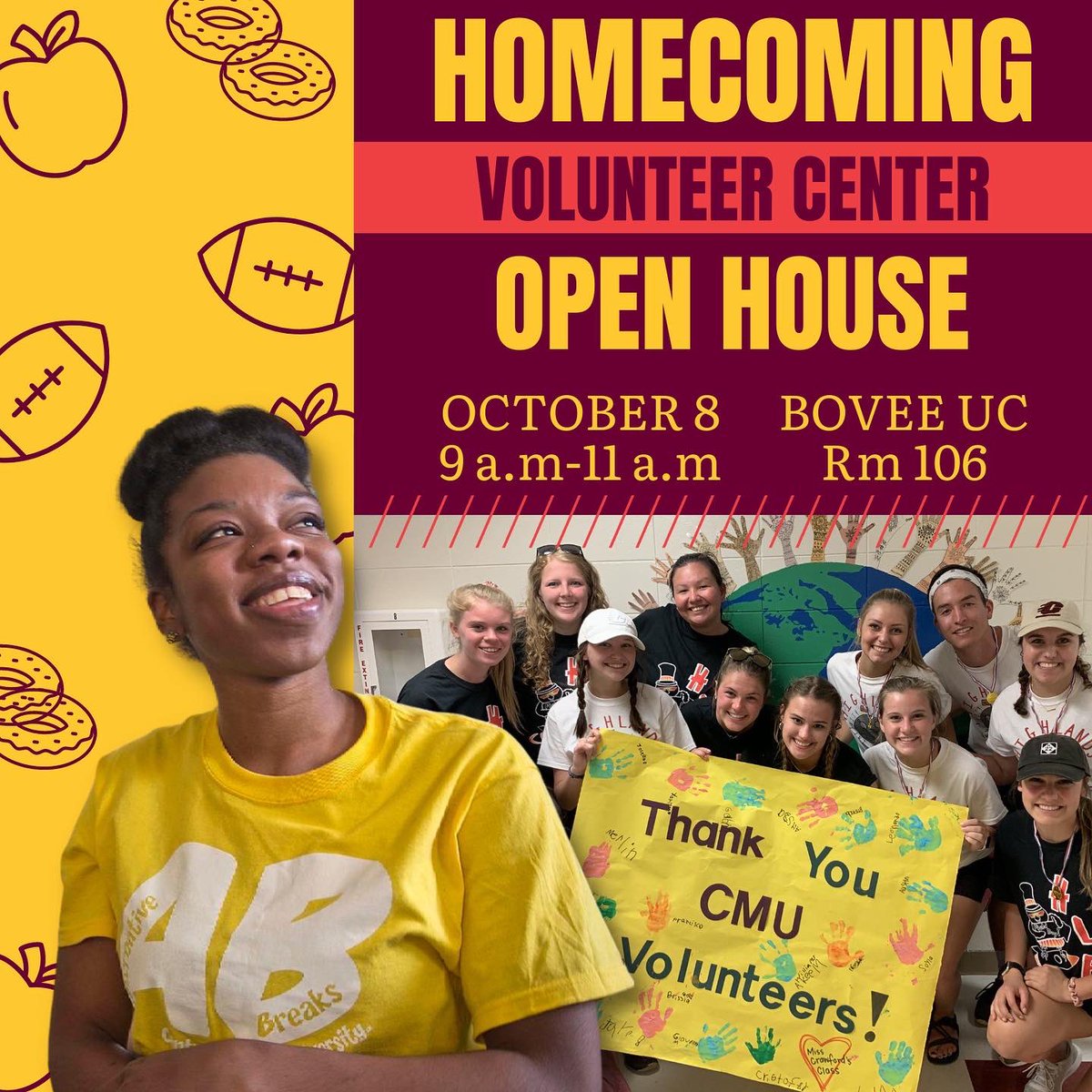 CMUVolunteers's tweet photo. On Saturday from 9-11am, the Volunteer Center will be hosting our annual open house event with donuts and coffee. We will also be accepting food and care product donations to benefit the Student Food Pantry.

Can’t make it but want to donate? Visit https://t.co/16egzojqsB https://t.co/oBF8O6Z4w4