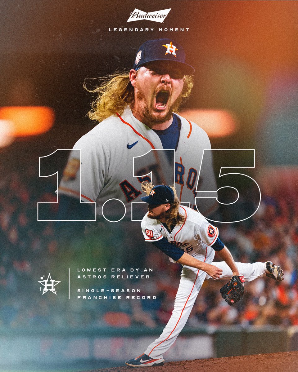 astros's tweet photo. Good vibes only.

Ryne Stanek's 1.15 ERA is the lowest ERA by an Astros reliever in franchise history.

@budweiserusa x #LevelUp https://t.co/E8cOU7fZUR
