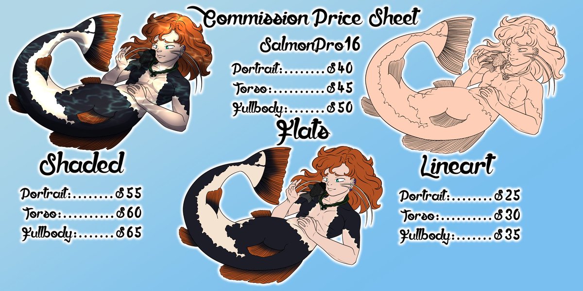 Salmonpro16's tweet photo. Welp, I got vet bills to pay and I’ve been needing to update this price sheet for a while now!
.
.
.
.
.
.
#digitalartist #digitalart #commissionsopen #commissionartist #artistoftwitter #artistsupportartist #originalstyle #stylematch #pleaseshare #pricesheet #prices https://t.co/4RzqkfoPB7