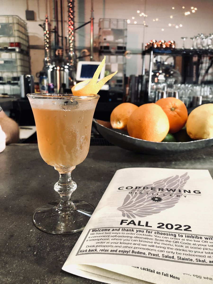DistillingSLPMN's tweet photo. Copperwing Distillery has dropped the Fall cocktail menu with 18 new cocktails! 46 overall options to choose from! 7 Non-alcoholic options 😉 Happy Hour from 5 to 7 Wed. &amp; Thu. Cheers https://t.co/mykVUNiweF