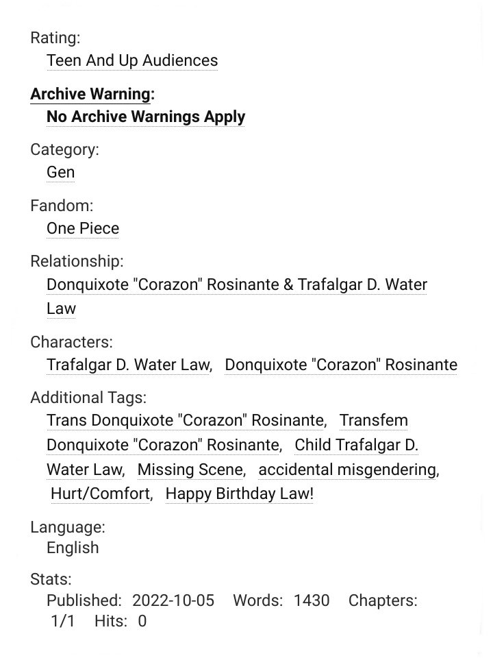 kaiteaa's tweet image. #ロー誕生祭2022
#トラファルガー・ロー誕生祭2022

happy birthday law 💝🎉
heres a cute fic about law &amp;amp; rosi's relationship to celebrate

archiveofourown.org/works/42176883