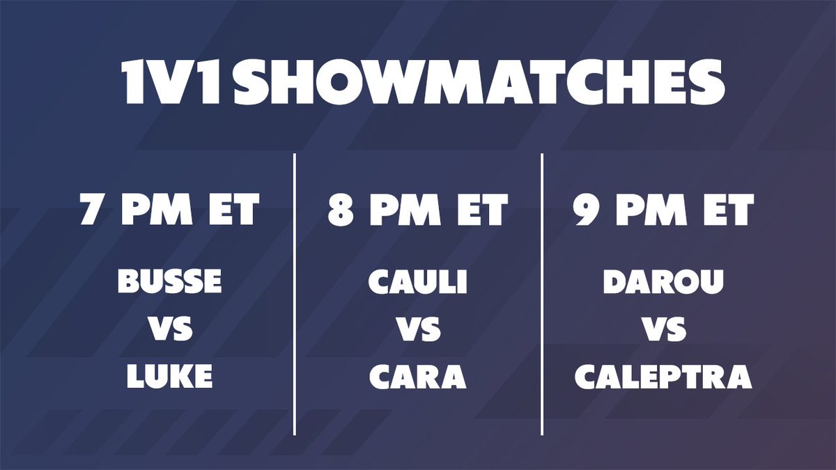 🔥1v1 Bo5 showmatches for tonight on stream 🔥

ALL donations go to the players

7 PM EST
<a href="/Busse_RL/">Busse</a> vs <a href="/LukeRL_/">Luke :)</a> 

8 PM EST
<a href="/Cauliflower888/">Cauli</a> vs <a href="/caragosu/">Cara</a> 

9 PM EST
<a href="/Darougg/">Darou ᓚᘏᗢ</a> vs <a href="/caleptra/">Cale</a> 

LIVE ON MA' TWATCH 👇