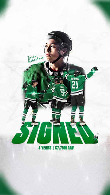 Jason Robertson signed graphic, 4 years, $7.75 AAV