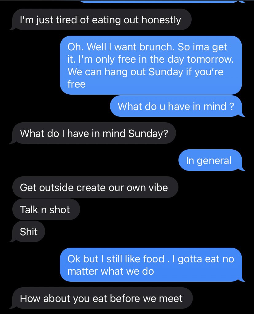 BlushOverLeazyy's tweet photo. I didn’t want to sit outside and talk. I like to talk over a meal and a few drinks. https://t.co/bPsIfAuBME